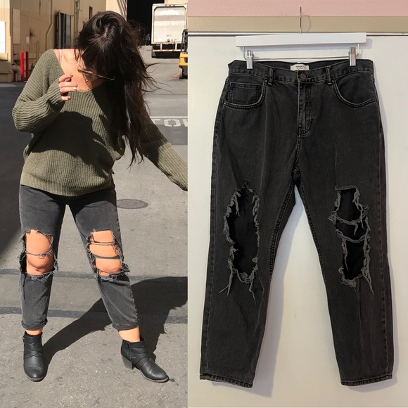Black Distressed Denim Jeans - Picture 1 of 9